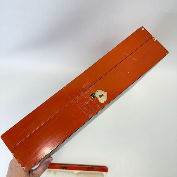 Japanese Lacquered Box and Comb Set Birds Bamboo Vintage Hand Painted MCM - Picture 6 of 16